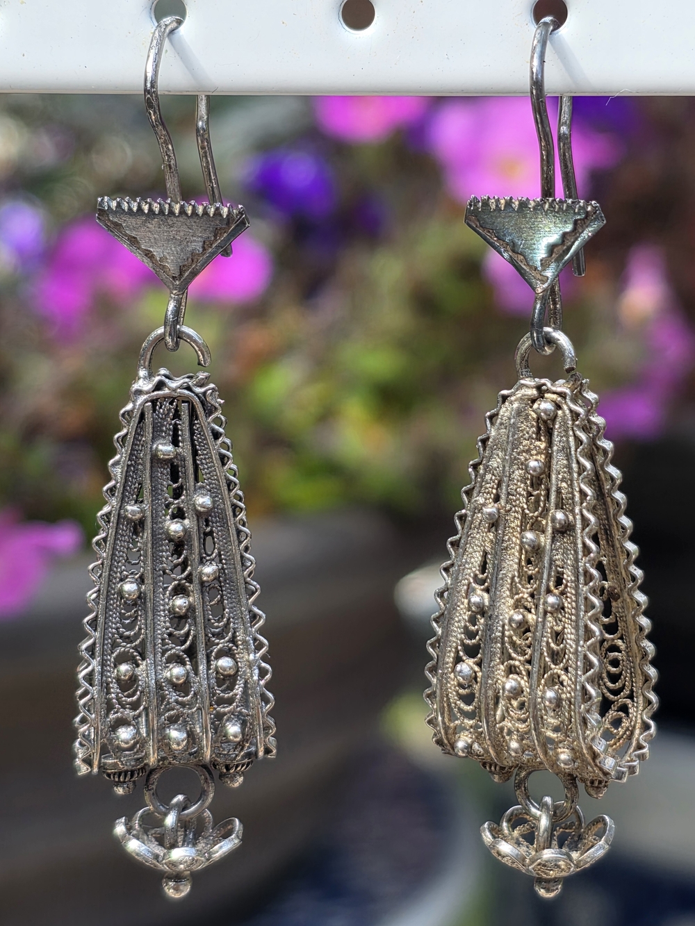 Vintage-Style Filigree Drop Earrings - Silver